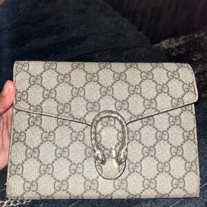 Gucci Beige Monogram Clutch with Snake Detail